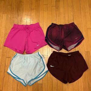 4 Pair Nike Women's Athletic Shorts - Fuchsia, Maroon, Sky Blue Size Small